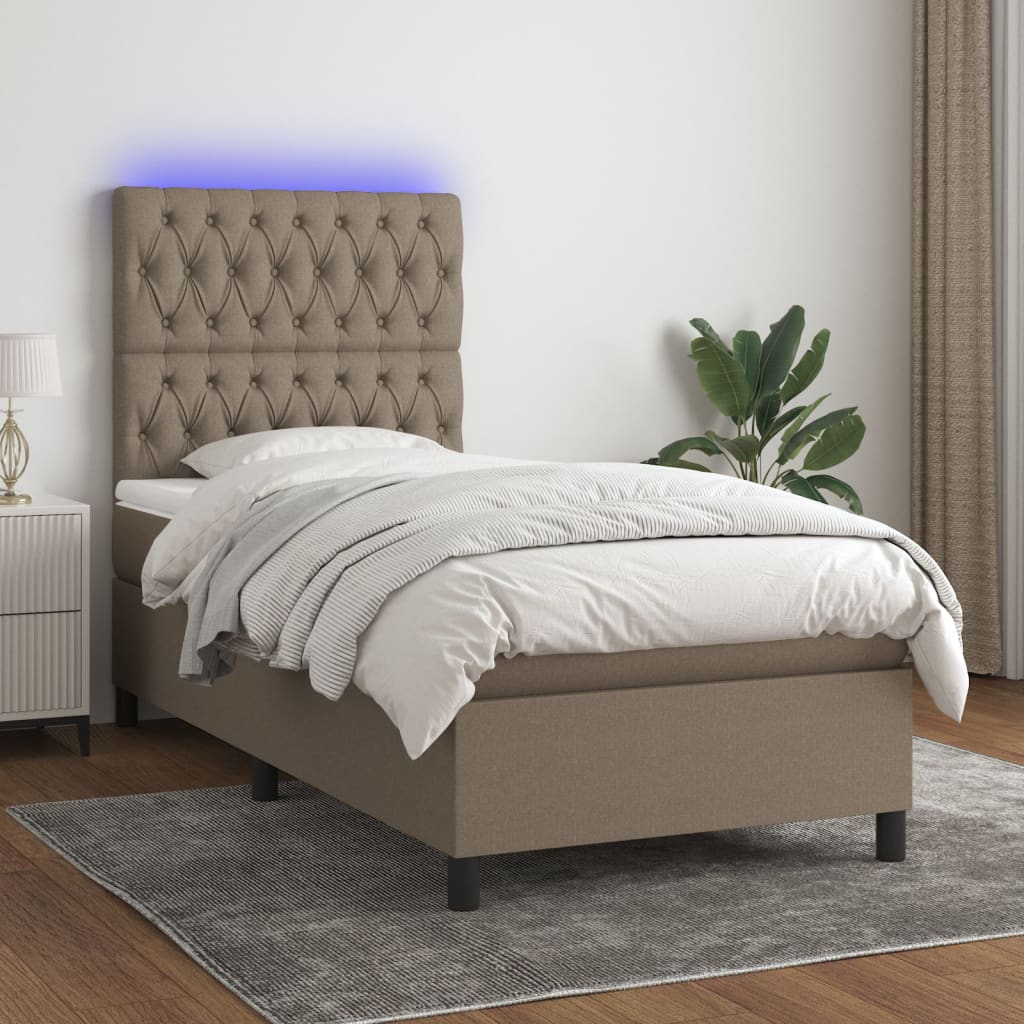 vidaXL Boxspringbett mit Matratze & LED Taupe 90x200 cm Stoff