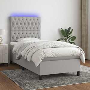 Box spring postelja z vzmetnico LED sv. siva 100x200 cm blago