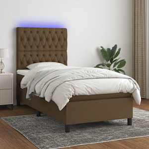 Box spring postelja z vzmetnico LED temno rjava 100x200cm blago