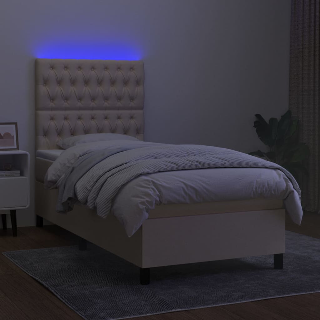 Box spring postelja z vzmetnico LED krem 100x200 cm blago