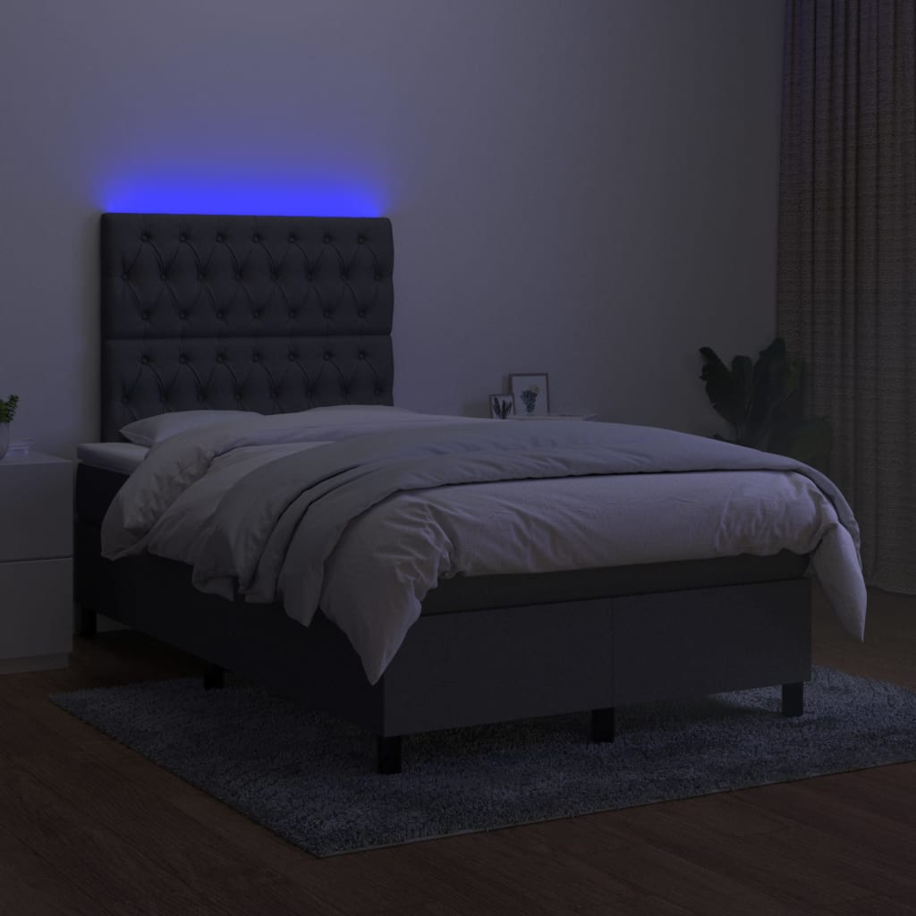 Box spring postel s matrací a LED tmavě šedá 120x200 cm textil