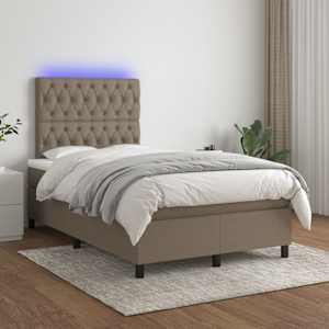 Box spring postelja z vzmetnico LED taupe 120x200 cm blago