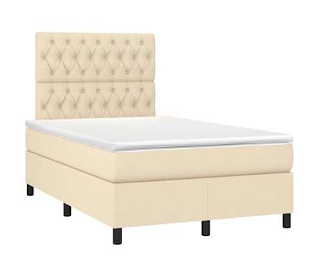 vidaXL Cama box spring c/ colch&atilde;o e LED 120x200 cm tecido cor creme