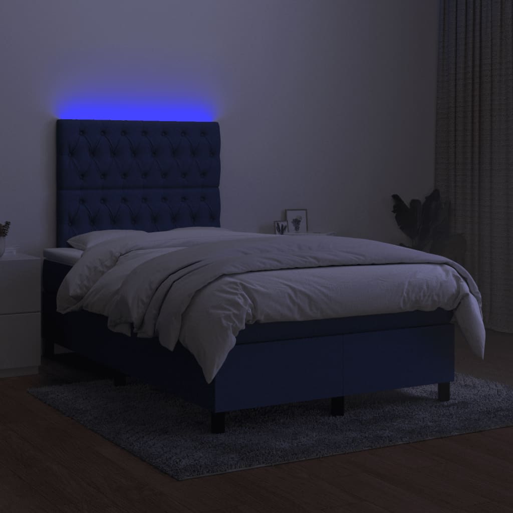 Box spring postel s matrací a LED modrá 120 x 200 cm textil