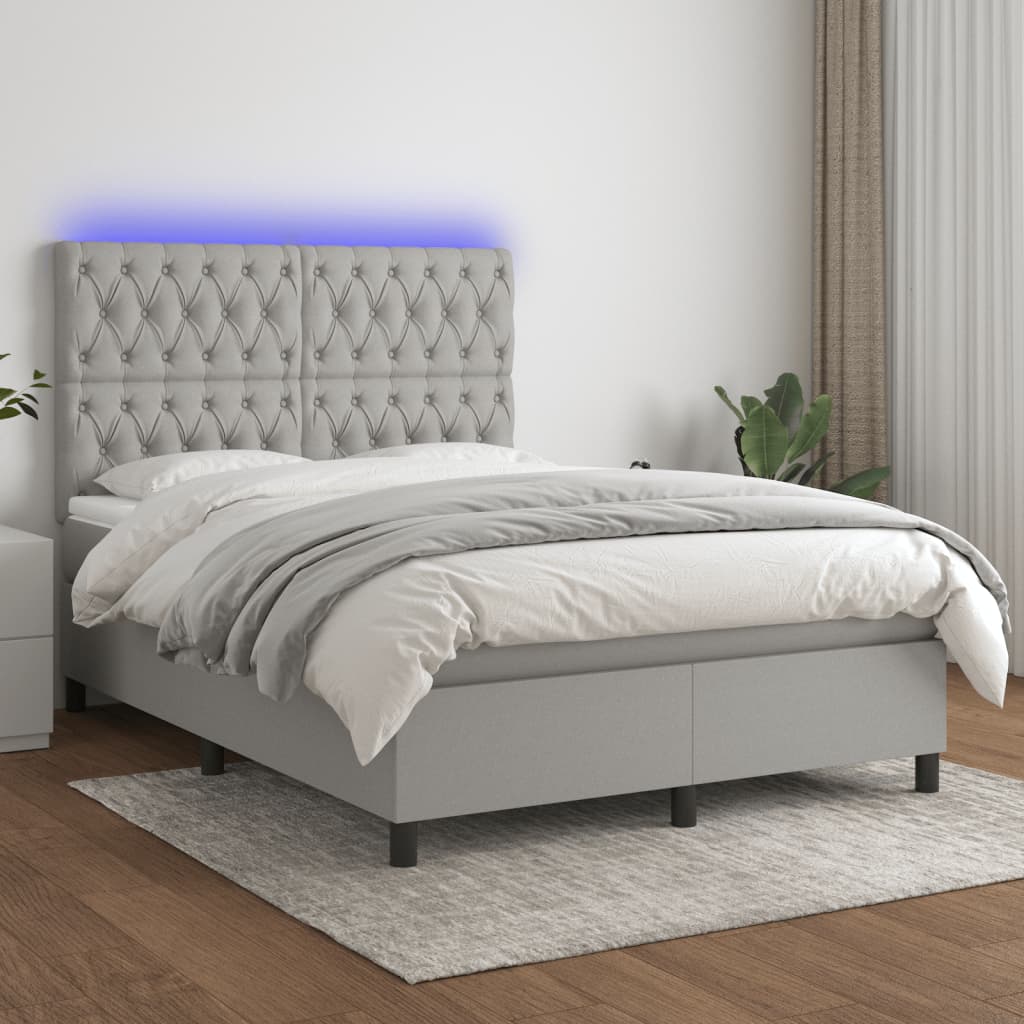 Box spring postel s matrací a LED světle šedá 140x190 cm textil