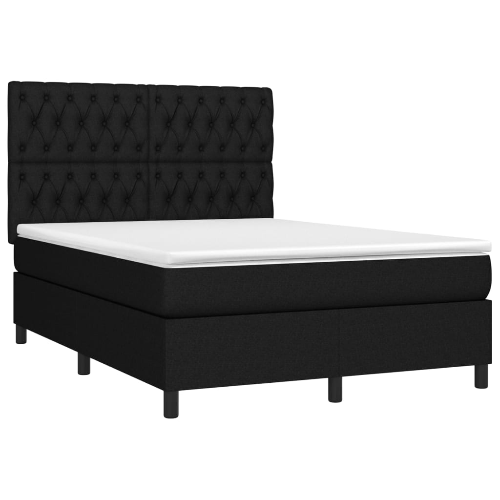 vidaXL Boxspring met matras en LED stof zwart 140x190 cm afbeelding