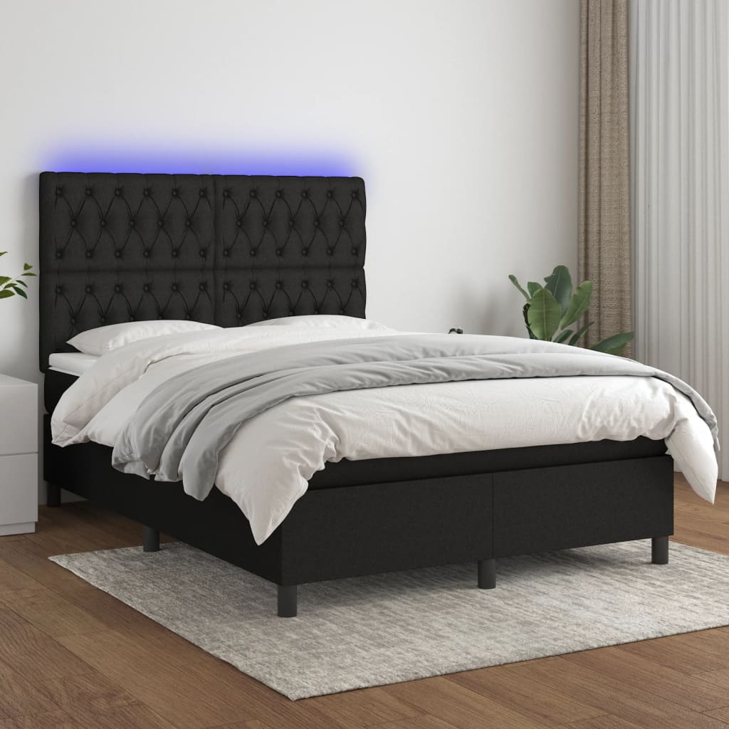 vida XL Boxspringbett mit Matratze & LED Schwarz 140x 190 cm Stoff