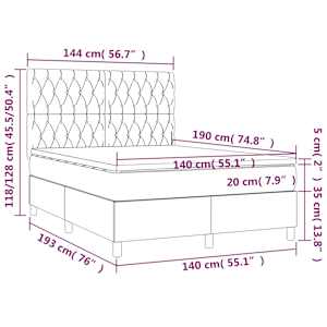 Box spring postel s matrací a LED tmavě hnědá 140x190 cm textil - obrázek 8