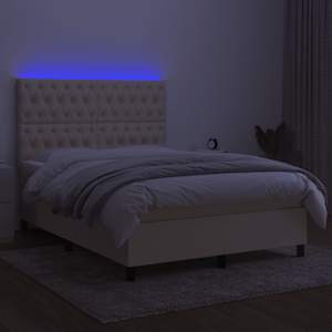 Box spring postel s matrací a LED krémová 140x190 cm textil - obrázek 4