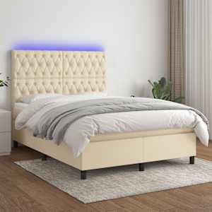 Box spring postel s matrací a LED krémová 140x190 cm textil - obrázek 1