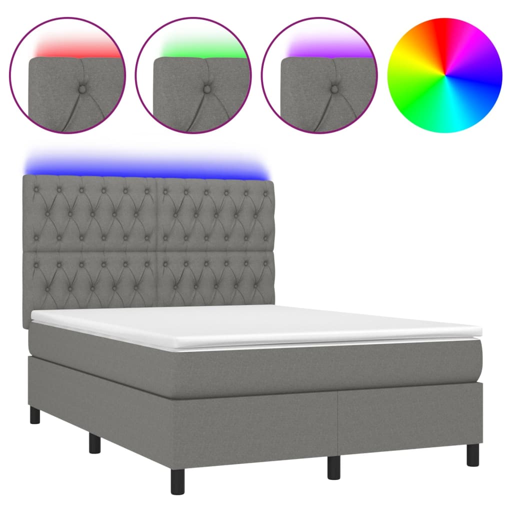 Box spring postel s matrací a LED tmavě šedá 140x200 cm textil