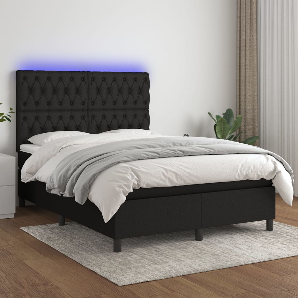 vidaXL Boxspringbett mit Matratze & LED Schwarz 140x200 cm Stoff