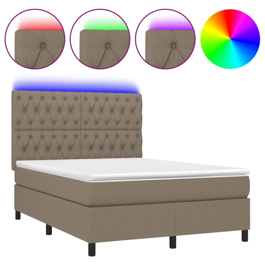 vidaXL Box spring postelja z vzmetnico LED taupe 140x200 cm blago