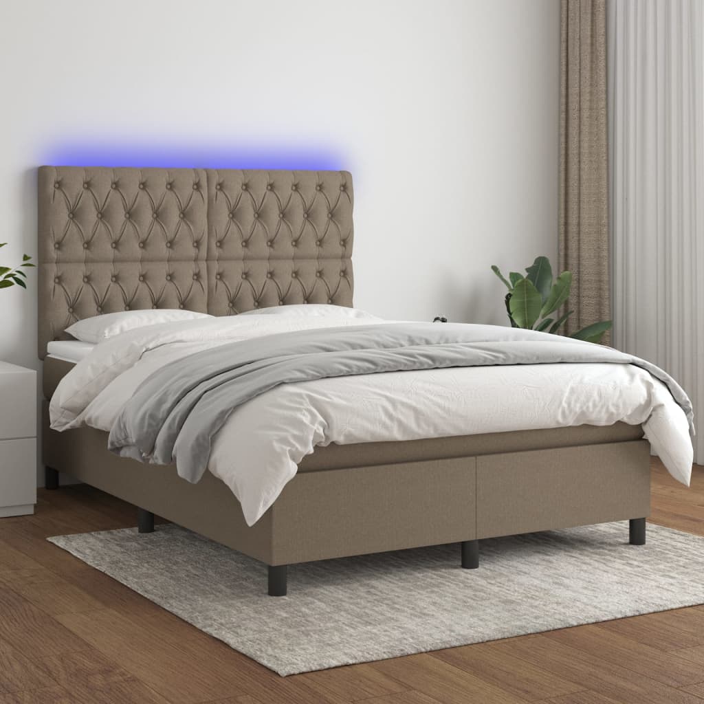 Box spring postel s matrací a LED taupe 140x200 cm textil