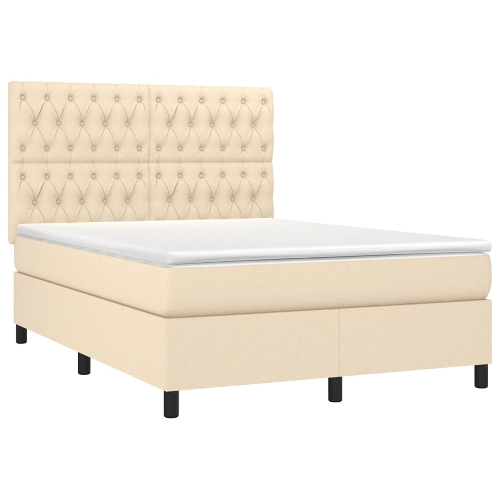 vidaXL Boxspring met matras en LED stof crèmekleurig 140x200 cm afbeelding