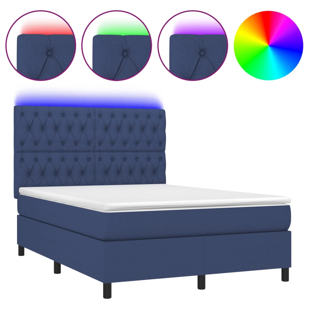 Thumbnail - vidaXL Boxspringbett mit Matratze & LED Blau 140x200 cm Stoff