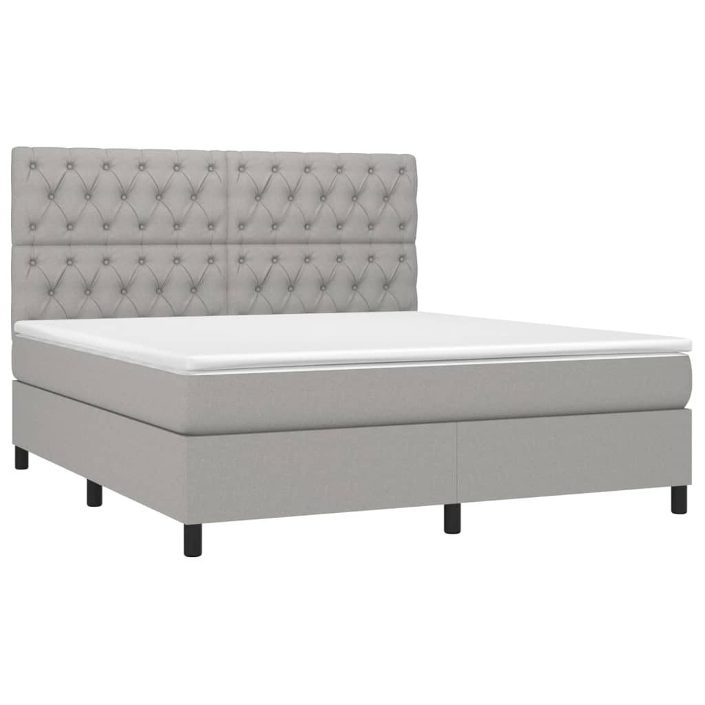 vidaXL Boxspring met matras en LED stof lichtgrijs 160x200 cm afbeelding