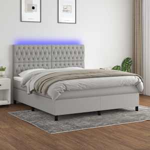 Box spring postel s matrací a LED světle šedá 160x200 cm textil - obrázek 1