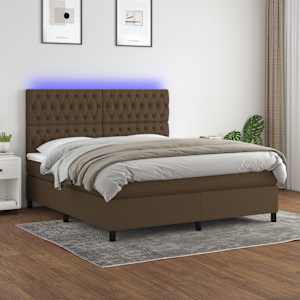 Box spring postel s matrací a LED tmavě hnědá 160x200 cm textil - obrázek 1