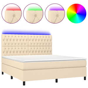 Box spring postel s matrací a LED krémová 160x200 cm textil - obrázek 2