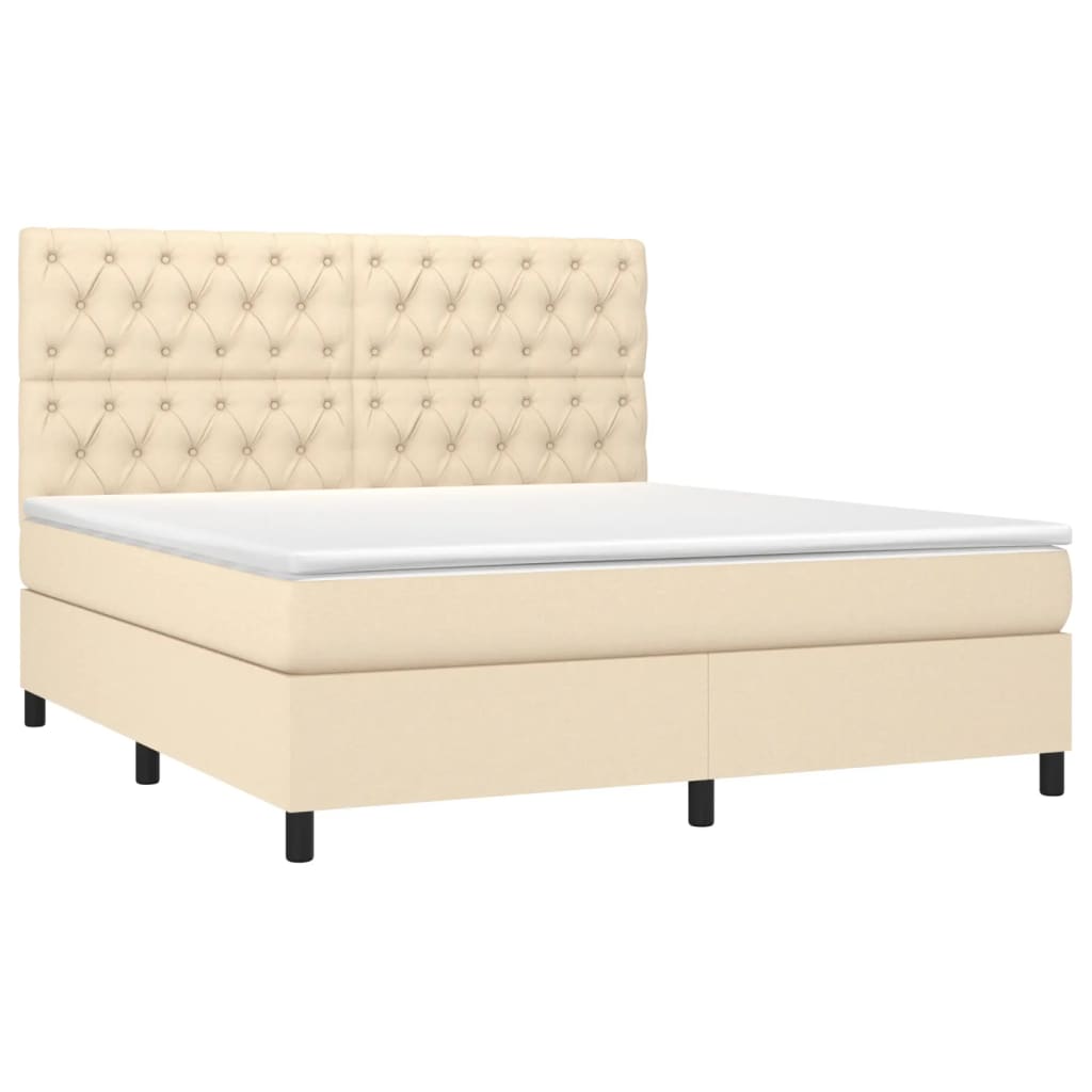 vidaXL Boxspring met matras en LED stof crèmekleurig 160x200 cm afbeelding