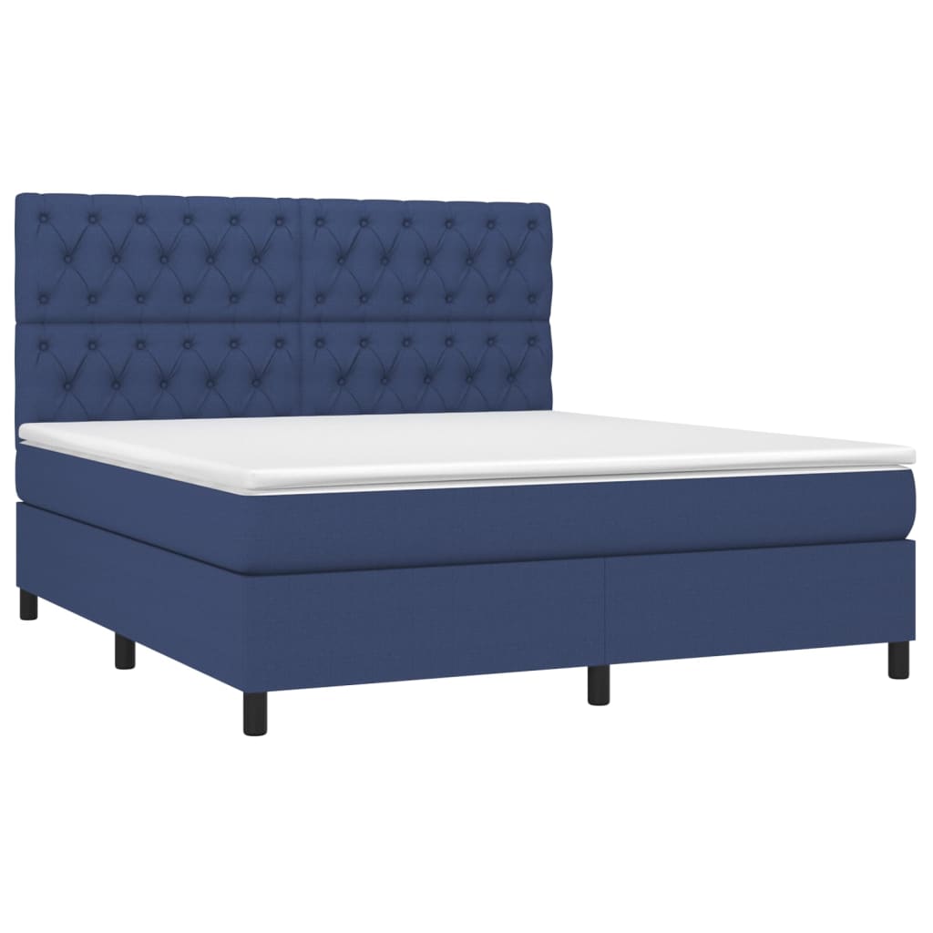 vidaXL Boxspring met matras en LED stof blauw 160x200 cm afbeelding