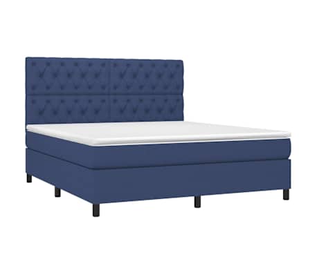 vidaXL Box Spring Bed with Mattress&LED Blue 160x200 cm Fabric