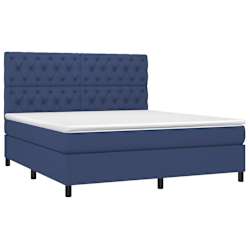 vidaXL Box Spring Bed with Mattress&LED Blue 160x200 cm Fabric