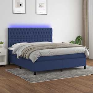 Box spring postelja z vzmetnico LED modra 160x200 cm blago