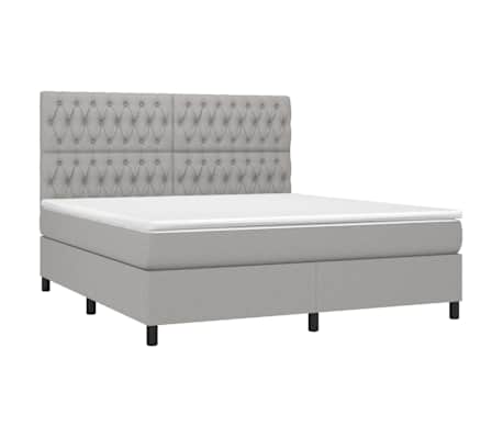 vidaXL Box Spring Bed with Mattress&LED Light Grey 180x200 cm Fabric