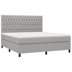 vidaXL Box Spring Bed with Mattress&LED Light Grey 180x200 cm Fabric
