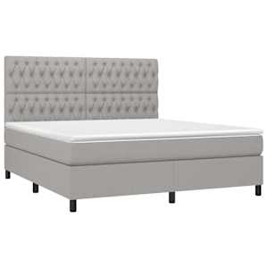 vidaXL Box Spring Bed with Mattress&LED Light Grey 180x200 cm Fabric