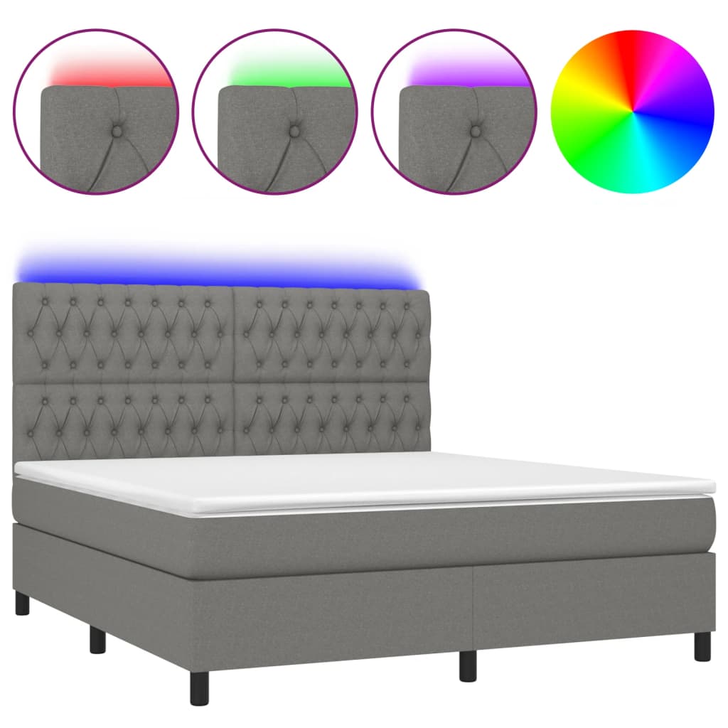 vidaXL Boxspring met matras en LED stof donkergrijs 180x200 cm