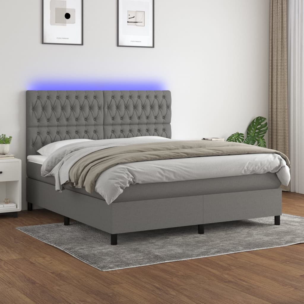 vidaXL Boxspringbett mit Matratze & LED Dunkelgrau 180x200 cm Stoff