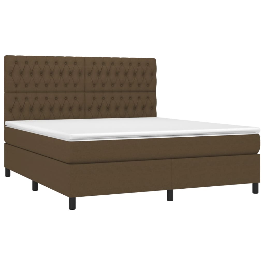 vidaXL Boxspring met matras en LED stof donkerbruin 180x200 cm afbeelding