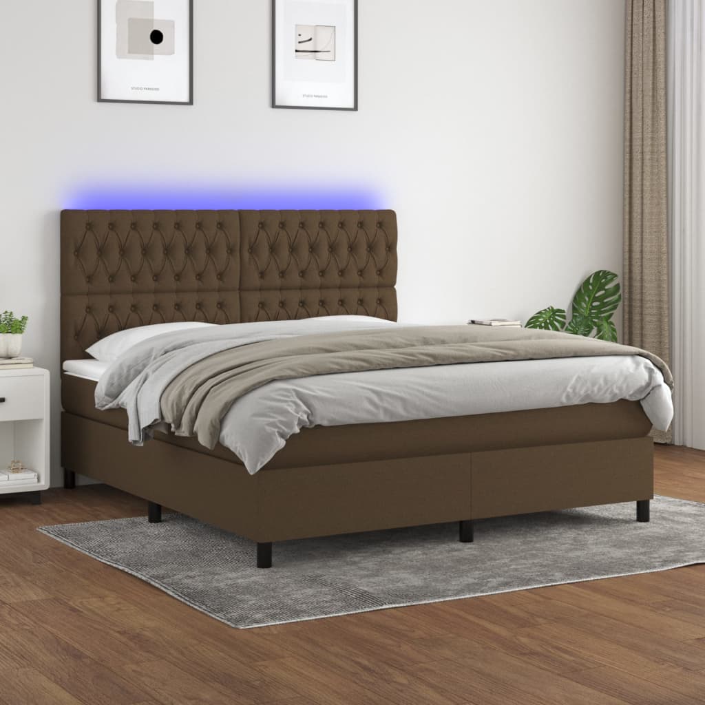 Box spring postel s matrací a LED tmavě hnědá 180x200 cm textil