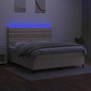 Box spring postel s matrací a LED krémová 180x200 cm textil - obrázek 4