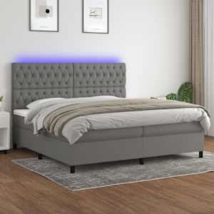 Box spring postel s matrací a LED tmavě šedá 200x200 cm textil - obrázek 1