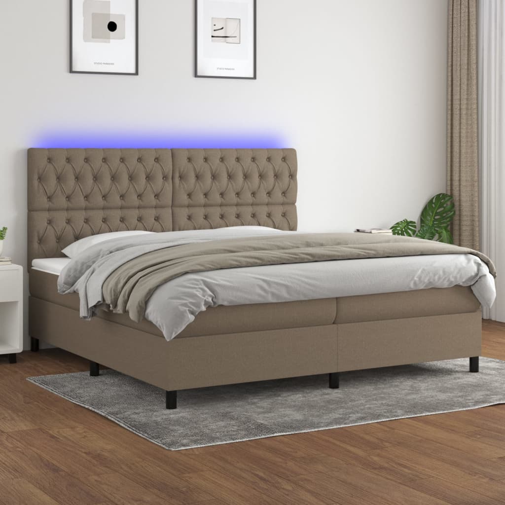 Krevet box spring s madracem LED smeđesivi 200×200 cm tkanina Kreveti i dodaci za krevete Naručite namještaj na deko.hr