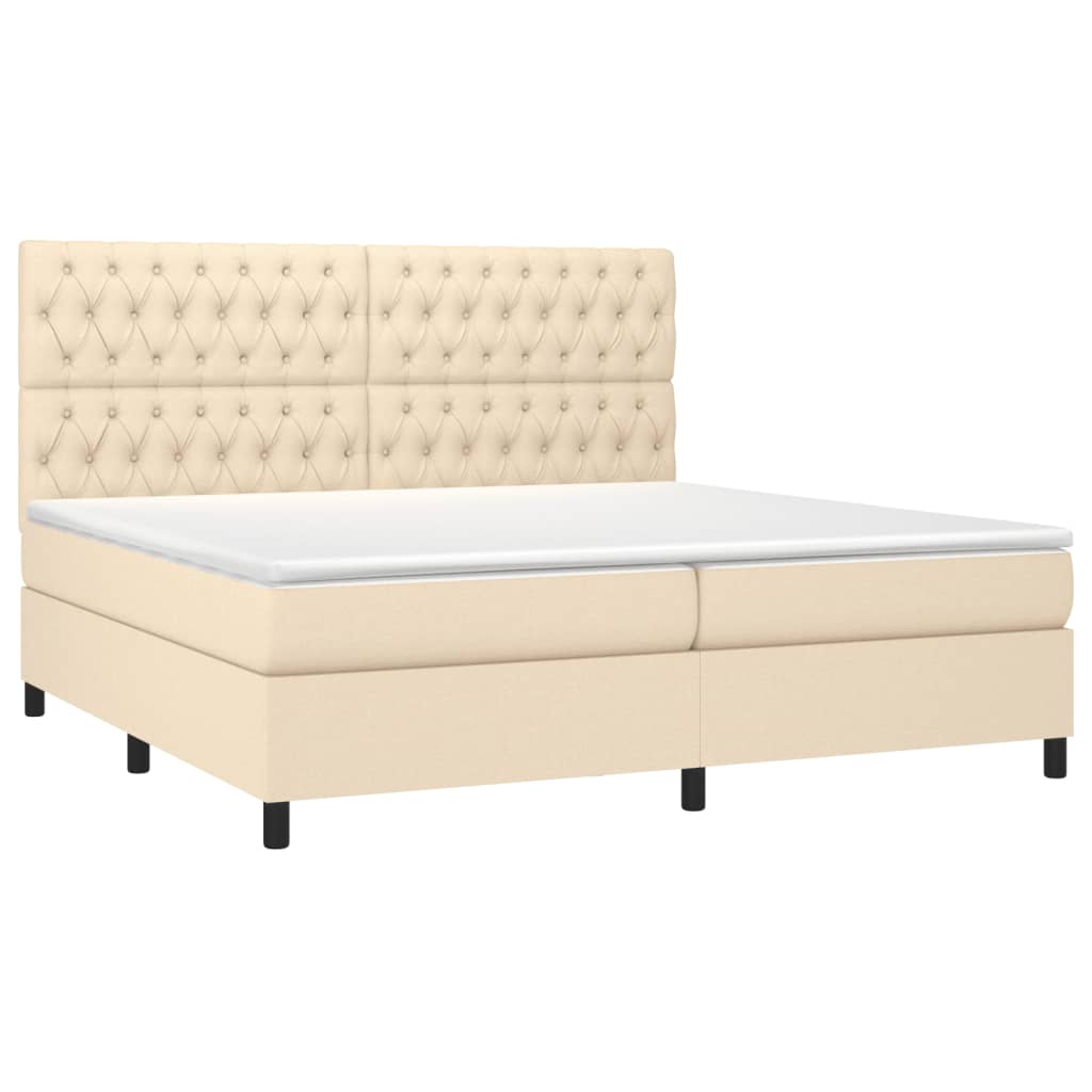 vidaXL Boxspring met matras en LED stof crèmekleurig 200x200 cm afbeelding
