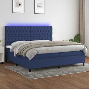 Box spring postel s matrací a LED modrá 200x200 cm textil - obrázek 1