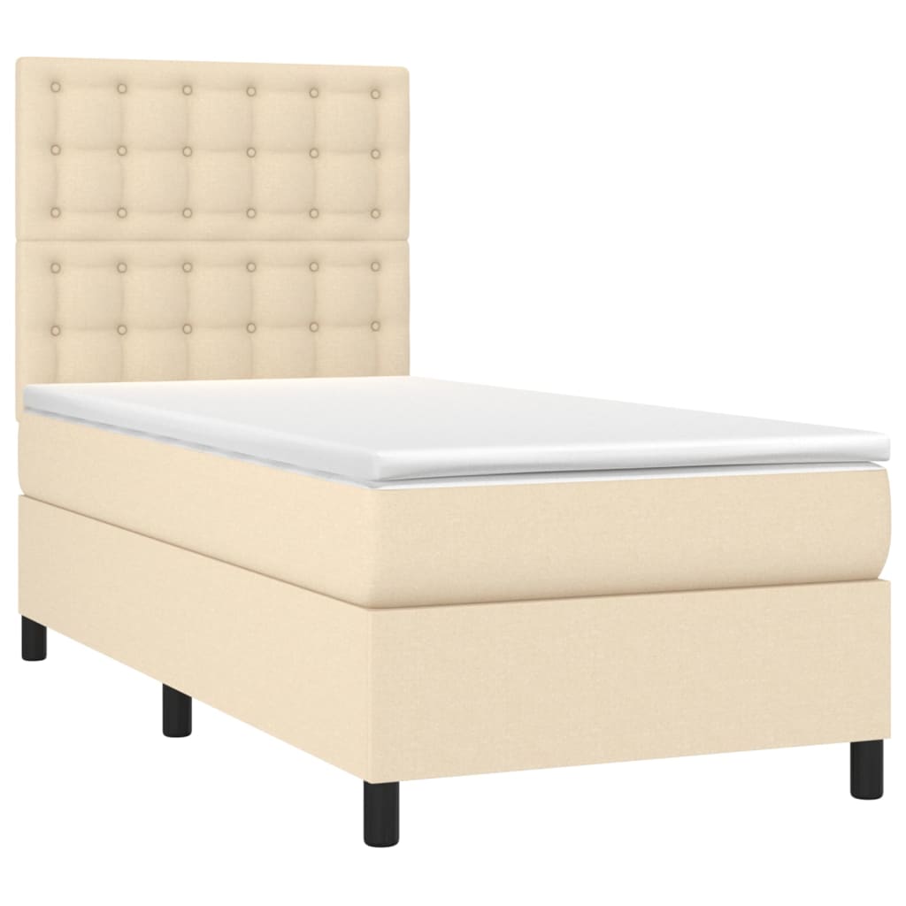 Krémszínű szövet rugós és LED-es ágy matraccal 80 x 200 cm 