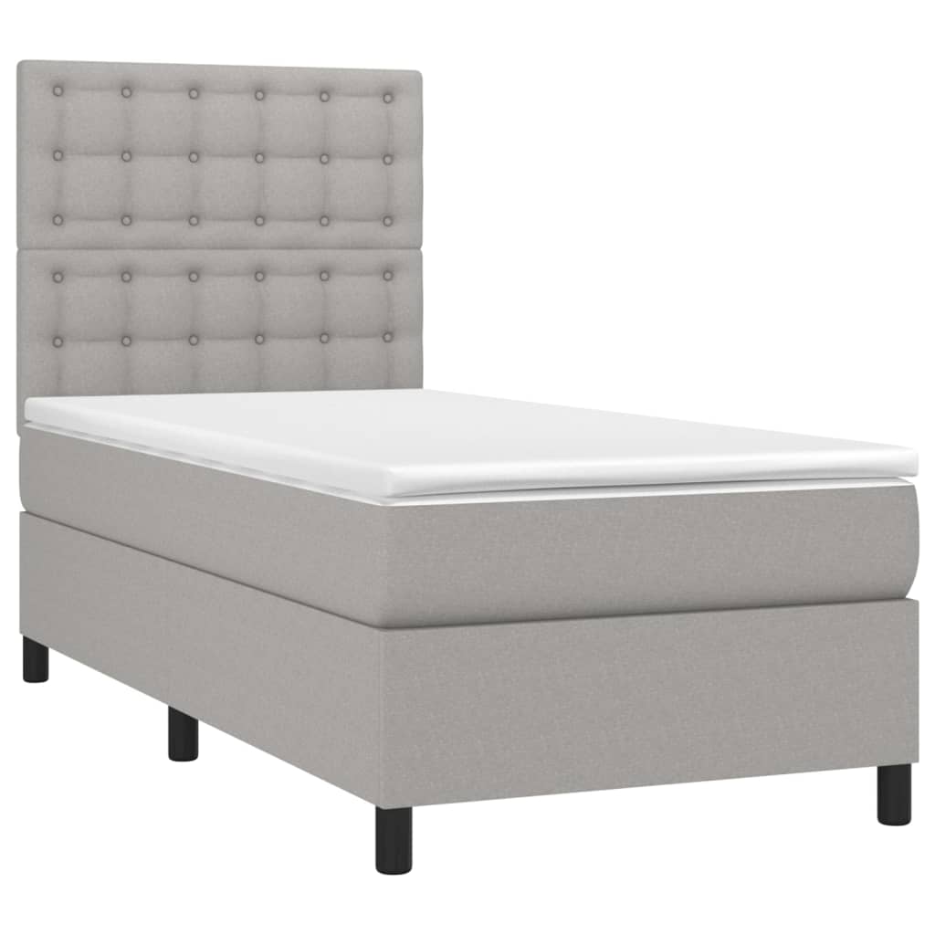 vidaXL Boxspring met matras en LED stof lichtgrijs 90x190 cm afbeelding