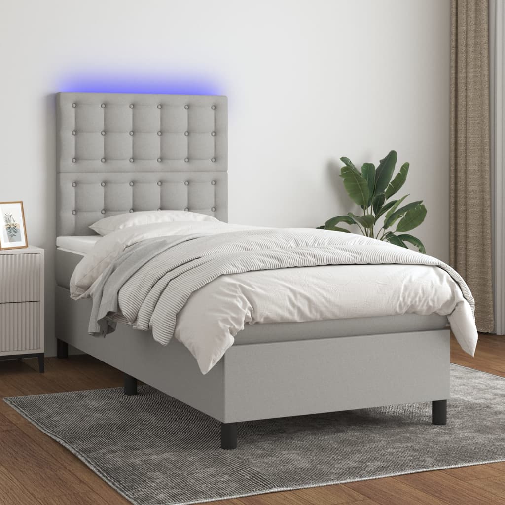 Sommier tapissier avec matelas et LED Gris clair 90x190cm Tissu