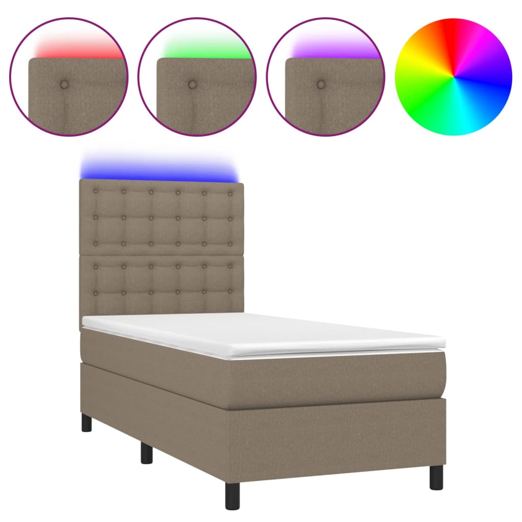 Thumbnail - vidaXL Boxspringbett mit Matratze & LED Taupe 90x190 cm Stoff
