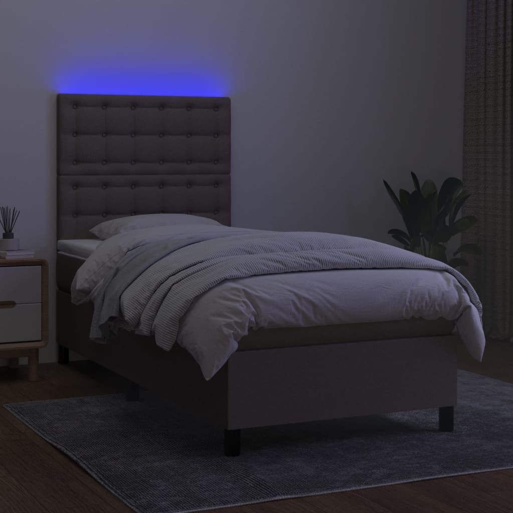 Box spring postel s matrací a LED taupe 90x190 cm textil