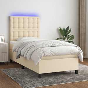 Box spring postelja z vzmetnico LED krem 90x190 cm blago