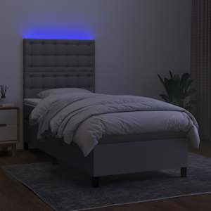 Box spring postel s matrací a LED světle šedá 100x200 cm textil - obrázek 4