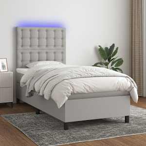 Box spring postelja z vzmetnico LED sv. siva 100x200 cm blago