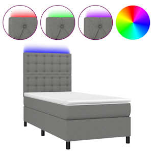 Box spring postel s matrací a LED tmavě šedá 100x200 cm textil - obrázek 2
